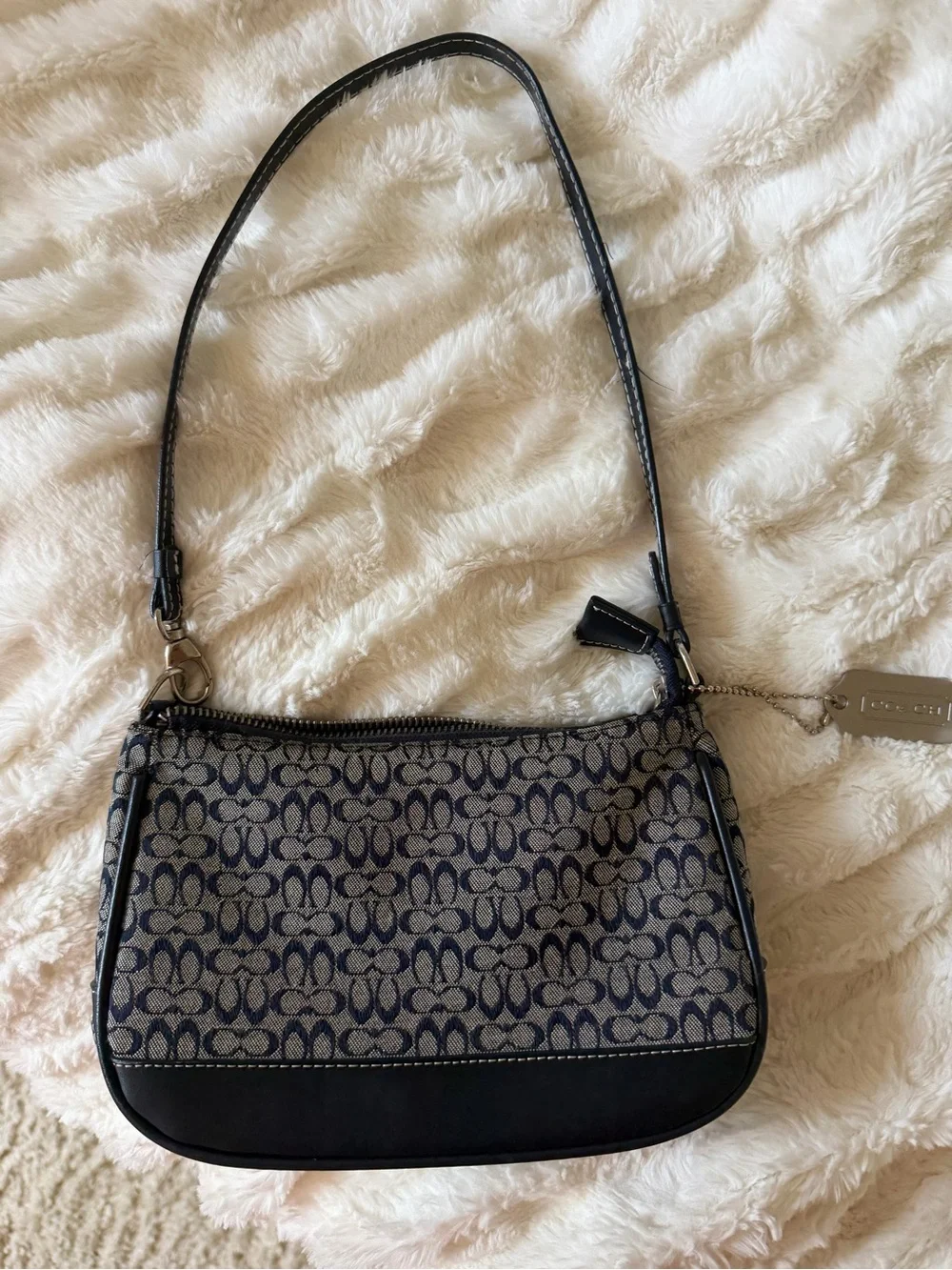 Coach Navy and Gray Signature Jacquard Shoulder Bag - Picture 2 of 3